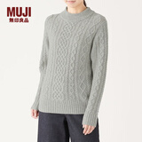 无印良品 MUJI 女式 阿兰图案 高领毛衣 长袖针织衫女款冬季W9AA874 浅灰色 S (155/80A)