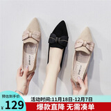 ZHR单鞋女绒面蝴蝶结尖头粗跟女鞋复古仙女风软底舒适鞋子女 Y357 黑色 37