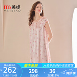 美标礼物性感真丝睡裙女夏100%桑蚕丝绸睡衣短袖丝绸卡通可外穿家居服 -1深粉 L (165)