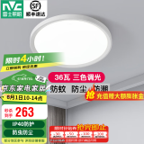 雷士（NVC）led卧室吸顶灯厨房灯浴室阳台过道走廊玄关入户灯IP40防蚊虫 如月 36瓦三段调光500*80mm【哑白】