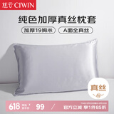慈云纯色真丝枕套 19姆米100%桑蚕丝绸单面枕头套单只装星河银74*48cm