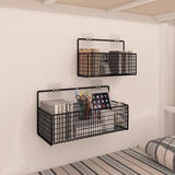 坤奉宿舍墙上免打孔置物架零食化妆品收纳架多功能储物床头壁挂式篮子 黑色单层-大号【送粘贴挂钩】