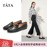 他她（TATA）方头乐福鞋女休闲平底一脚蹬小皮鞋女单鞋春秋款FLC22AM4 黑色 36