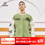 准者棒球服外套男装2025春夏新款美式复古PU皮袖休闲宽松运动夹克开衫 水碧【常规款】 XL