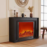 逸雪美式壁炉装饰柜家用玄关客厅北欧简约现代欧式壁炉架装饰架背景墙 黑色 长120*厚26*高90CM +取暖炉芯