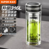 苏泊尔（SUPOR）双层玻璃杯办公泡茶杯男女士茶水分离杯车载水杯子500mL儒雅黑