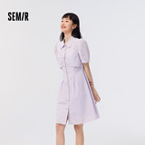森马（Semir）【连衣裙合辑】夏天女法式慵懒风裙子复古学院风针织裙雪纺碎花裙 G款净色衬衫裙-紫色70174 S