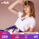 斐乐（FILA）官方女士短袖T恤夏印花运动女装针织短袖套头衫小熊T刺绣上衣 标准白-WT M 165/84A