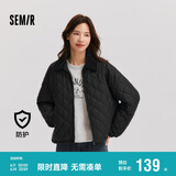 森马（Semir）棉服女灯芯绒翻领菱形格复古2024冬三防宽松轻薄棉衣109724112007
