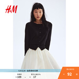 H&M女装毛针织衫夏季慵懒风圆领长袖打底衫短款外套0579541 黑色001 M 165/96