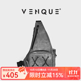 VENQUE潮牌复古胸包男运动休闲防水斜挎包男士骑行背包摩托挎包小背包 水洗深灰