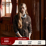 Teenie Weenie小熊女装毛衣秋舒适学院风绵羊毛绞花针织开衫软外套 棕色 M