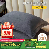 艾薇 牛奶绒枕套法兰绒加厚保暖枕头套一对 R绒深黑 48*74cm