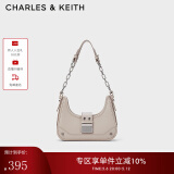 CHARLES&KEITH拼接链条月亮包腋下包单肩包包女包生日母亲节礼物CK2-40271053 Oat燕麦色 S