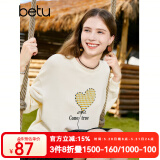 百图betu女装秋季新款卫衣圆领落肩绣花图案宽松卫衣女2308T22 杏色 L