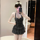 尤克达蒂（yookdd）泳衣女连体复古波点露背纯欲泡温泉保守显瘦遮肚性感2025夏新款 波点挂脖泳衣【黑色】