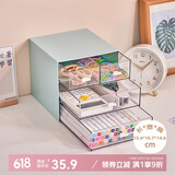 JEKO&JEKO抽屉式桌面收纳盒透明办公室学生宿舍桌上文具整理盒 冰川蓝4格