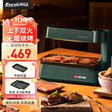 EASYGRILL 迷你电烤炉家用2-3人小型烤肉锅室内无烟烧烤机上下加热烧烤炉烤串机电烤盘新款家用烤炉 莫兰迪绿-套装 1层