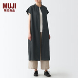 无印良品（MUJI）女式 亚麻水洗 法国袖连衣裙 BCL49C2S 黑色 XS-S