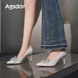 奥古狮登（Agsdon）高跟鞋女新款水钻花朵宴会鞋细跟单鞋女婚鞋送女神553058珠光白36