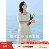茵曼（INMAN）七七同款连衣裙2025夏女装新款田园纯棉提花方领A字泡泡袖蛋糕裙 珍珠白 S