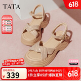 他她tata休闲厚底凉鞋女鞋法式气质凉鞋2025夏季CXT01BL5  杏色 36