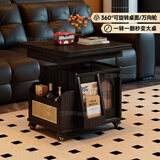 法莎蒂升降茶几折叠移动推车实木茶台茶桌小户型客厅多功能餐桌 【黑色】可移动升降折叠小推车边几