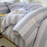 红蜻蜓老粗布被套单人150x200被罩床单三件套夏季夏天棉麻亚麻四件套 浅蓝格韵 【原棉老粗布】 【被套+床单+枕套】 150cm*200cm