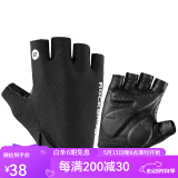 洛克兄弟（ROCKBROS） 骑行手套自行车半指手套春夏男女防滑透气山地车骑行装备 黑色(海绵掌垫 防滑皮革 男女可用) L码