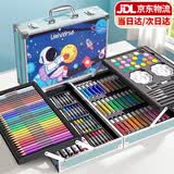 卡卡曼儿童玩具女孩生日礼物画笔套装礼盒6-10岁绘画水彩笔7-14岁小朋友 升级款蓝色【手提双层铝盒款】 小朋友男孩女孩玩具女童可水洗幼儿涂色笔小姑娘礼物
