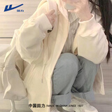 回力加绒卫衣女2025年最新款秋冬加厚时尚高级感外套连帽开衫女士上衣