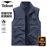 天伦天（Telent）棉马甲男秋冬户外加绒双面穿防寒保暖无袖马夹外套上衣 灰蓝 2XL
