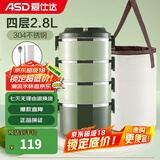 爱仕达（ASD） 保温饭盒 食品级304不锈钢外分层大容量成人多层便携学生便当盒 绿色2.8L四层饭盒+保温袋+餐具