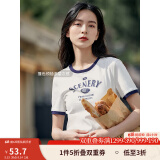 茵曼（INMAN）潮趣印花女装圆领短袖t恤修身显瘦套头短款2025夏季新款上衣 月牙白 -18525987 S