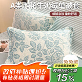 艾薇 A类雕花牛奶绒枕套高克重毛绒枕头套枕芯套一对 爱意蓝 48*74cm