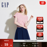 Gap女装夏季纯棉镂空字母印花logo短袖T恤宽松上衣546498 粉色 160/80A(S)亚洲尺码