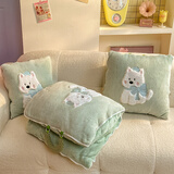 红蜻蜓（RED DRAGONFLY）抱枕被子两用抱枕被二合一加厚加绒抱枕盖毯二合一办公室午睡毯 波点-绿【高克重牛奶绒 便携手提式设计】 抱枕50*50打开被子145*190