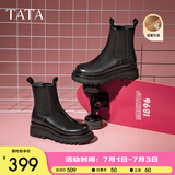 他她（TATA）英伦风切尔西靴女显瘦加绒厚底烟筒靴时装靴冬新GXB01DD3 黑色（绒里） 40