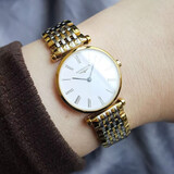 浪Longines琴瑞士手表女表优雅嘉岚超薄石英时尚休闲商务女表防水 罗马-金色白面