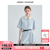 VEGA CHANG工装连体短裤女夏2025新款小个子显瘦高级感连身衣裤 蓝色 S