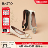 百思图秋商场同款百搭通勤方扣尖头低跟晚晚风女单鞋RGR36CQ1