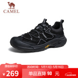 骆驼（CAMEL）男士户外登山复古皮面休闲低帮徒步鞋 G14A342696 夜黑色 39