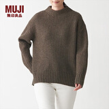 无印良品（MUJI）女式 含牦牛绒羊毛棱纹编织 高圆领宽版毛衣 长袖针织衫 深咖啡棕色 XS -S （155/80A）