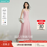 茵曼（INMAN）章若楠同款欧若风法式吊带连衣裙2025夏季新品女装淡鹅黄色裙子 粉色（方领)【好评返现】 S