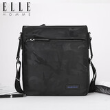 ELLE HOMM 男士商务单肩斜挎包 时尚多功能竖款迷彩帆布男包335340黑色生日礼物送男友