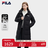 FILA 斐护科技|斐乐女装长款羽绒服冬季休闲简约连帽保暖羽绒外套 正黑色-BK 165/84A/M