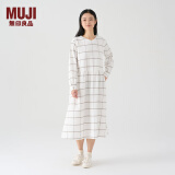 无印良品（MUJI）女式 法兰绒抽褶连衣裙 美拉德纯棉起毛宽松长裙子秋冬 BC08CC3A 原色格纹 L 165/88A