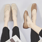 ZHR单鞋女方头平底舒适女鞋百搭复古浅口奶奶鞋   AH82 浅棕色 38