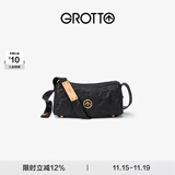 GROTTO个乐黑石包小号迷你号无性别主义植鞣绵羊皮单肩斜挎软包礼物 黑石S水波纹金标