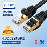 飞利浦（PHILIPS）七类网线 CAT7类纯铜镀金双屏蔽高速网络跳线 万兆交换机网络连接线SWA1820/93-5米